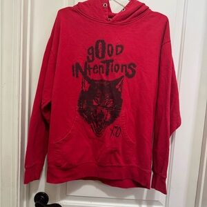 Red Graphic Hoodie with Wolf Design